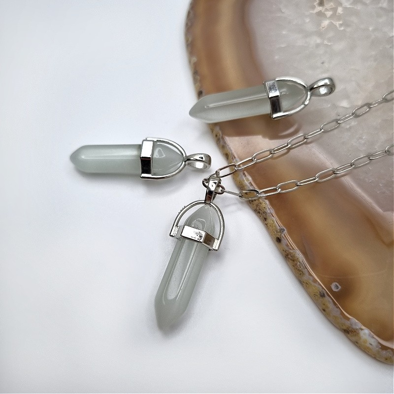 Glass tip/ cat eye/ pendant in the fitting/ silver approx. 40mm KAGR01PL