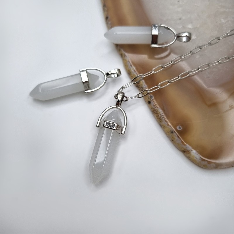 Glass tip/ milky white/ pendant in the fitting/ silver approx. 40mm KAGR03PL