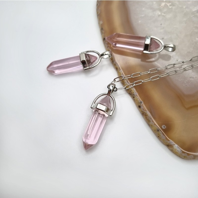 Glass tip/ light pink/ pendant in the fitting/ silver approx. 40mm KAGR06PL