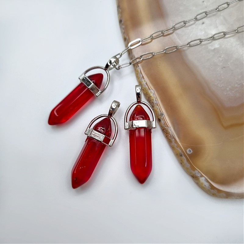 Glass tip/ red/ II QUALITY pendant in fitting/ silver approx. 40mm KAGR15PLIIGAT