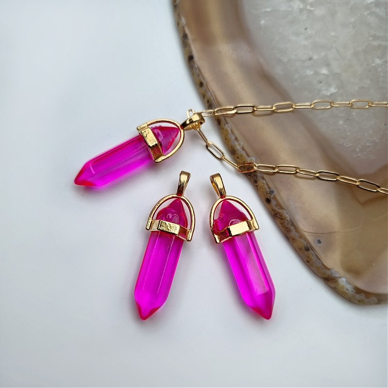 Glass arrowhead / fluo pink / II QUALITY pendant in fitting / gold approx. 40mm KAGR08KGIIGAT