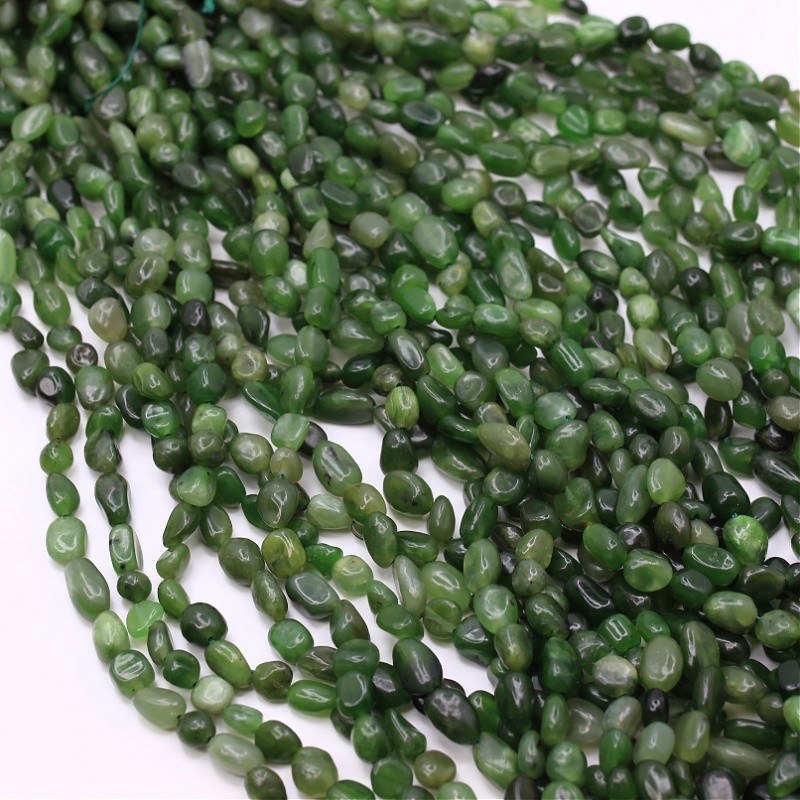 Green nephrite/ irregular beads 6x8mm/ 38cm/ cord KAJNS01