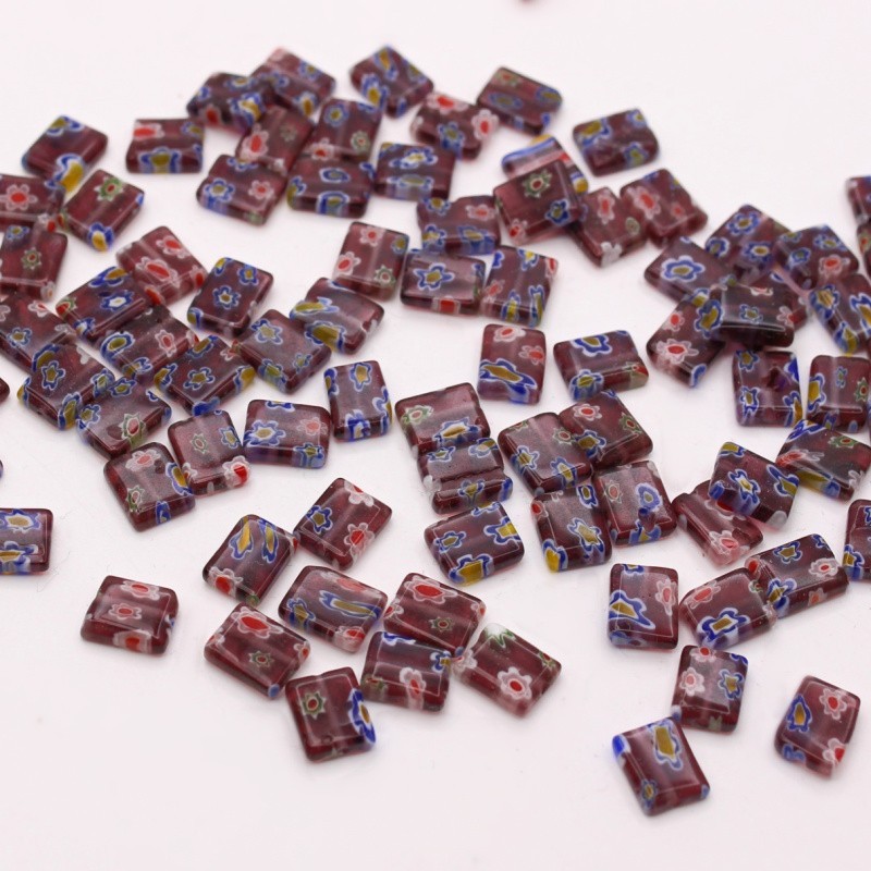Millefiori beads/ rectangle 10x8mm purple/ 4pcs SZMFPR1002