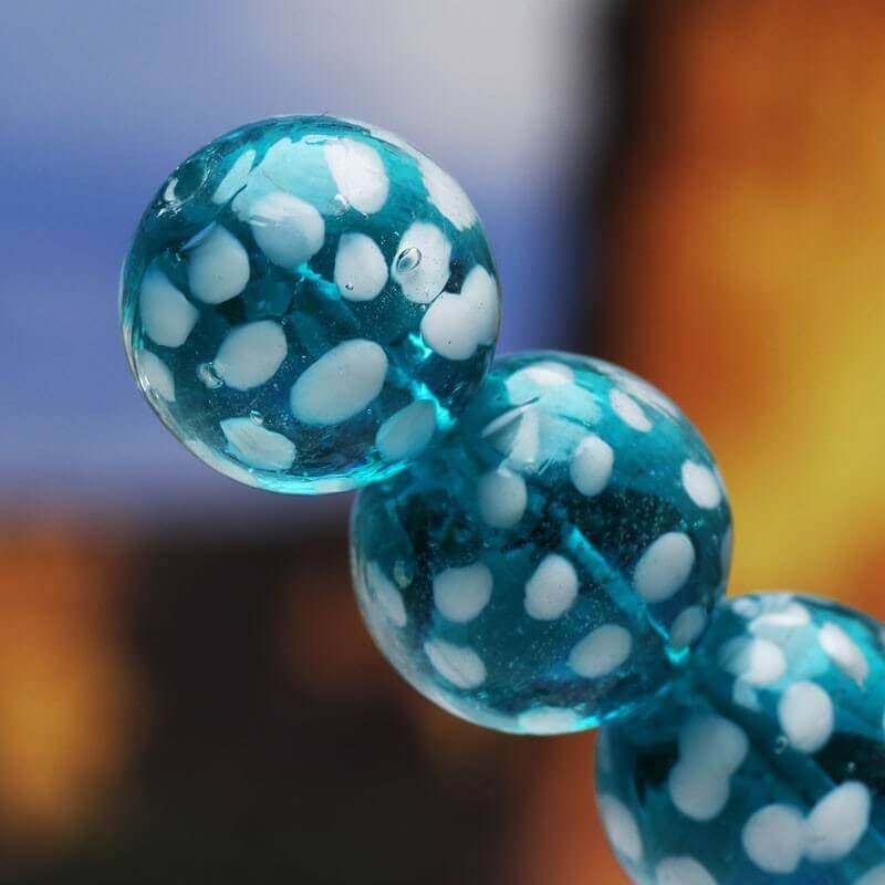 Lampwork turquoise ball dots 16mm TRAIL 1pc