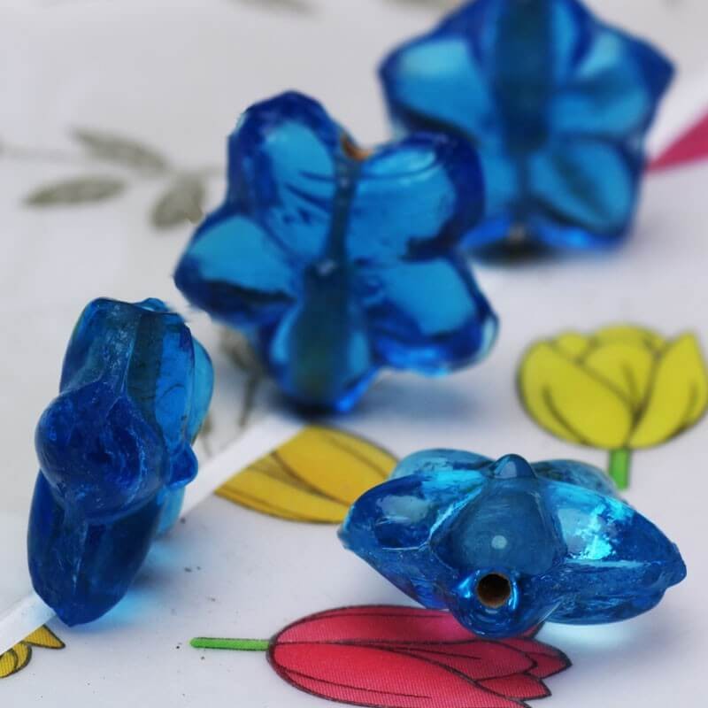 Glass flowers blue 16x7mm 2pcs SZZWKW025