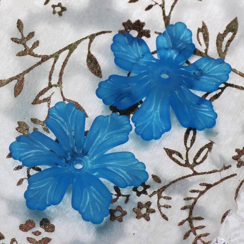 Acrylic beads blue flowers 23x5mm 8pcs YZKW202