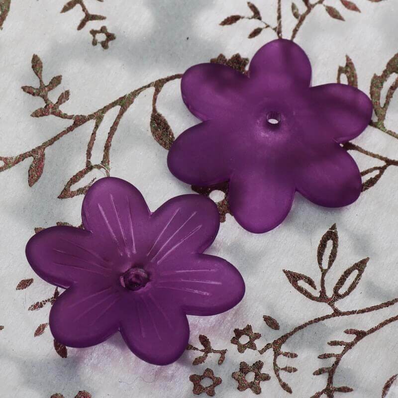 Koraliki akrylowe kwiatki fioletowe 26x5mm 6szt YZKW403
