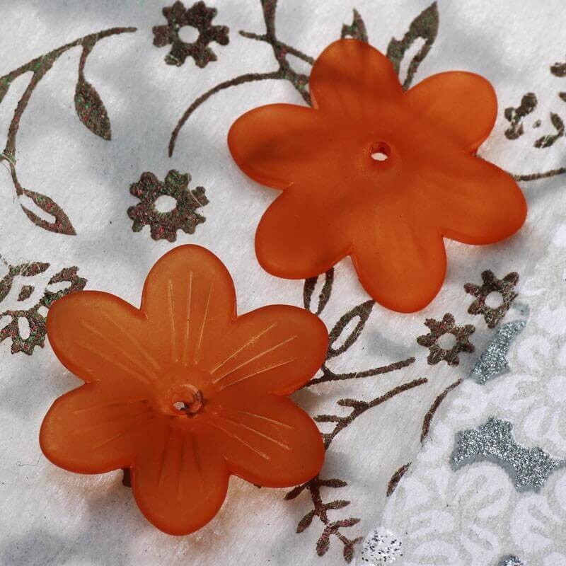 Acrylic beads orange flowers 26x5mm 6pcs YZKW404