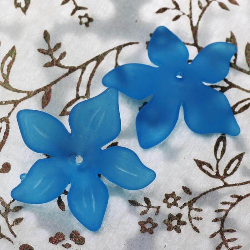 Acrylic beads blue flowers 29x7mm 6pcs YZKW502