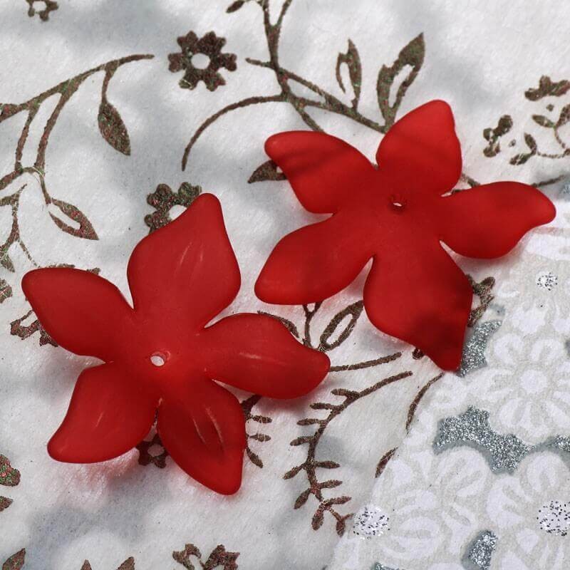 Acrylic beads red flowers 29x7mm 6pcs YZKW504