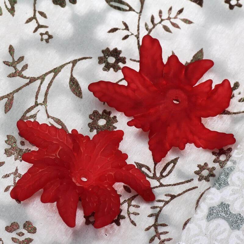 Koraliki akrylowe kwiatki czerwone 35x5mm 10szt YZKW602
