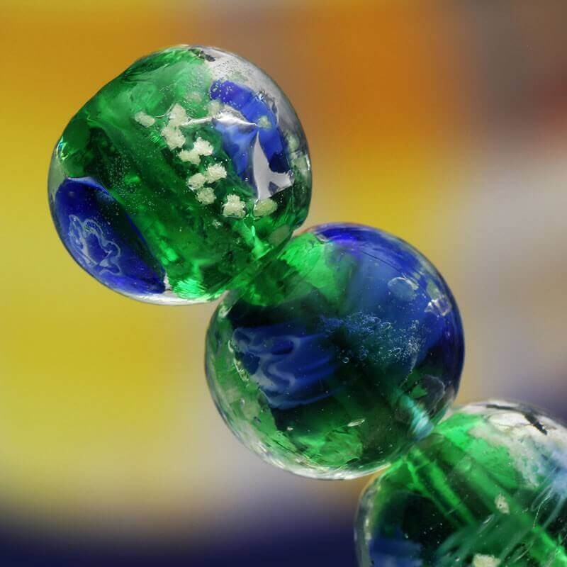Lampwork ball millefiori fluorescent green-blue 12mm 2pcs TRAIL038
