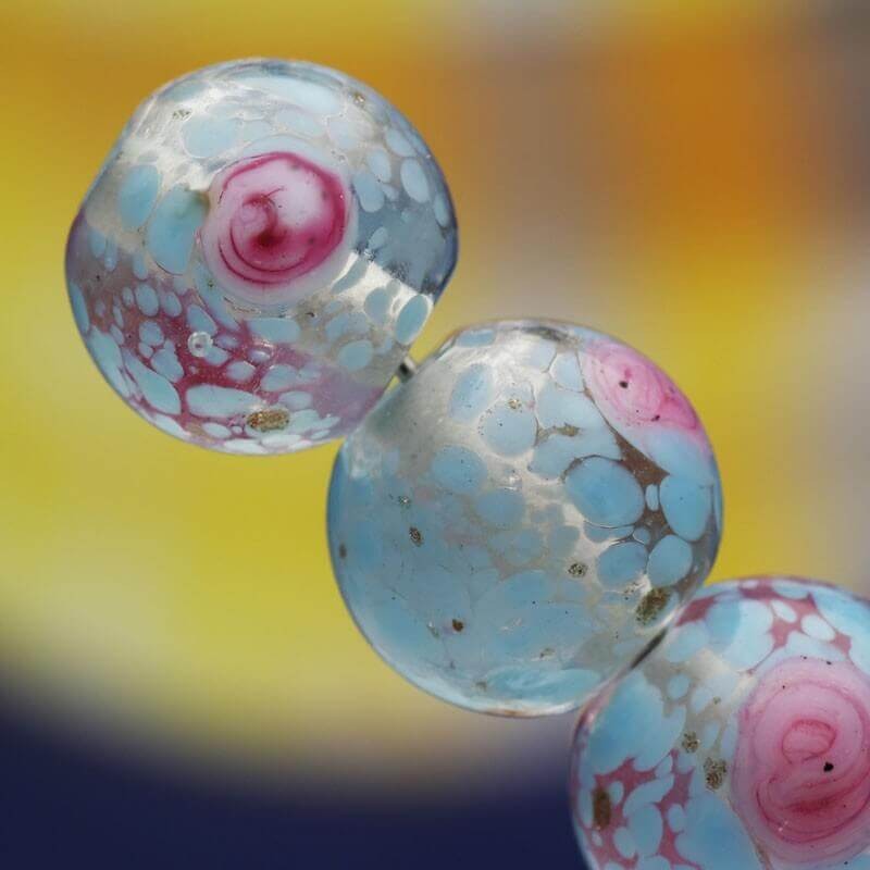 Lampwork ball with rose blue 12mm 2pcs TRAIL 061