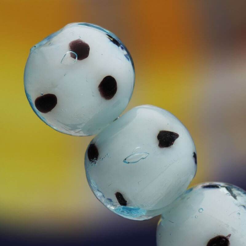 Lampwork ball with dots light blue 12mm 2pcs TRAIL 063