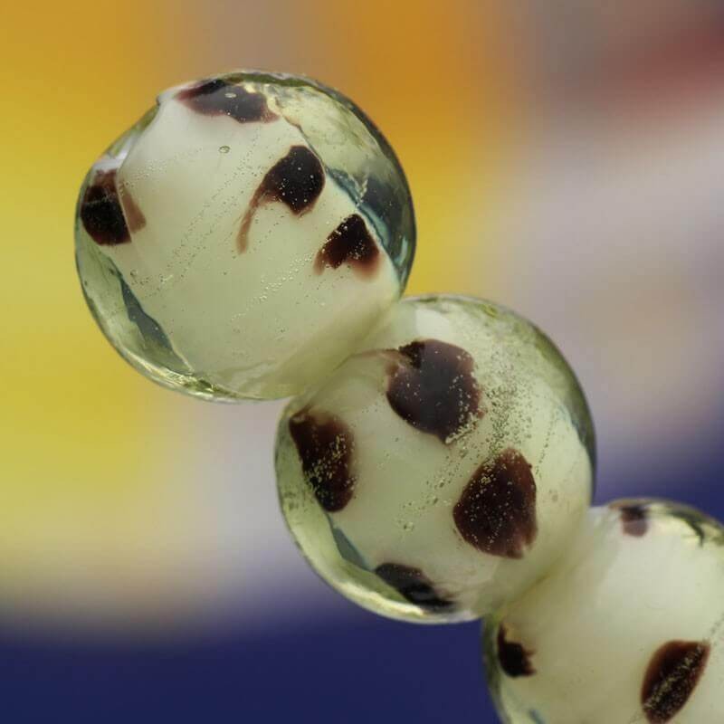 Lampwork ball with dots cream 12mm 2pcs TRAIL 067