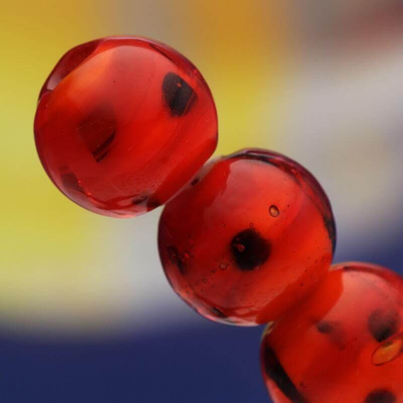 Lampwork ball with dots red 12mm TRAIL 2 pcs068